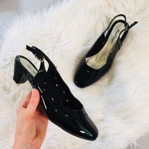 🔥Angel Steps Black High Shine Sling Back Heels